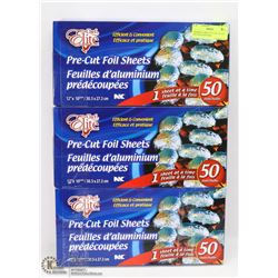 3 BOXES OF PRE-CUT FOIL SHEETS (50 COUNT PER BOX)