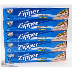 5 CASES OF LARGE ZIPPER FREEZER BAGS