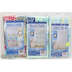 LOT OF 3 SHOWER CURTAINS W/ 12 HOOKS