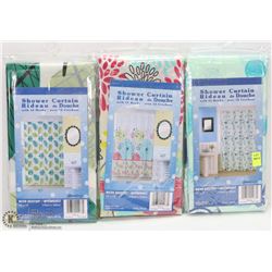 LOT OF 3 SHOWER CURTAINS W/ 12 HOOKS