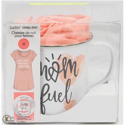 NEW MEDIUM LADIES SLEEP SHIRT WITH MUG "FUEL"