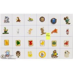 SHEET OF 24PC MASCOTS COLLECTOR PINS