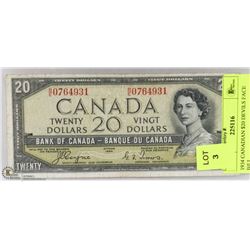 1954 CANADIAN $20 DEVILS FACE BILL.