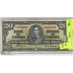 1937 CANADIAN $20 BILL.