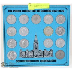 CARD OF 15 PRIME MINISTER COINS FROM 1867-1970.