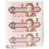 Image 1 : SHEET OF 3 UNCUT 1986 CANADIAN $2 BILLS.