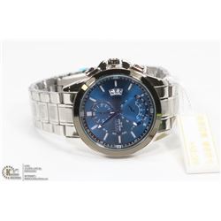 BOSCK BLUE FACE WATERPROOF STAINLESS STEEL WATCH