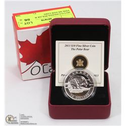 2013 O CANADA POLAR BEAR $10.00 FINE SILVER COIN