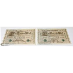 GERMAN 2 BANKNOTES INCL 1000, 1910 UNCIRCULATED