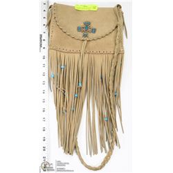 LEATHER NATIVE TURQUOISE ADORNED SHOULDER BAG