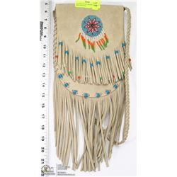 LEATHER NATIVE BEADED FRINGED SHOULDER BAG