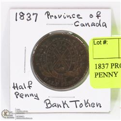 1837 PROVINCE OF CANADA HALF PENNY