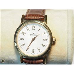 19) BULOVA WATER RESISTANT GENUINE LEATHER WATCH