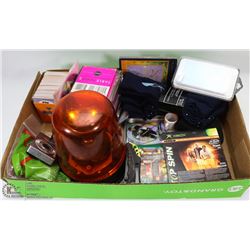 FLAT OF MENS ITEMS INCL POCKET KNIFE,GAMES,HOCKEY