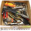 Image 1 : BOX OF WRENCHES, PLIERS, SNIPS, VISE GRIPS, AND