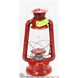 RED LANTERN WITH GLASS GLOBE