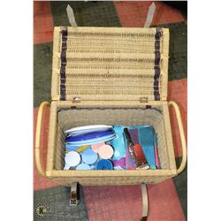 LARGE WICKER PICNIC BASKET WITH PICNIC CONTENTS