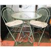 Image 1 : GREEN GLASS TOP BISTRO SET WITH 2 FOLDING CHAIRS &
