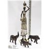 Image 1 : NATIVE LADY STATUE AND 3 WOOD ANIMALS - ELEPHANT,