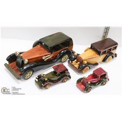 4 WOODEN VINTAGE STYLE CARS