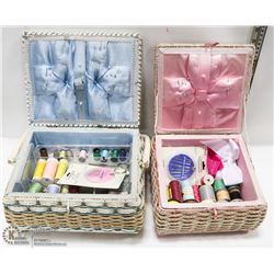 2 WICKER SEWING BASKETS WITH SEWING CONTENTS