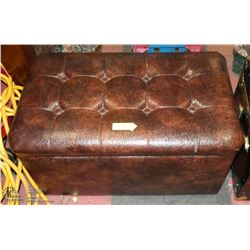 BROWN LEATHERETTE SQUARE STORAGE TRUNK