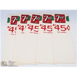 LOT OF 5- 7-UP NOS BOTTLE CARTON TOPPERS