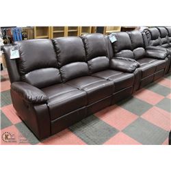 NEW BROWN LEATHERETTE RECLINING 77" SOFA WITH 55"