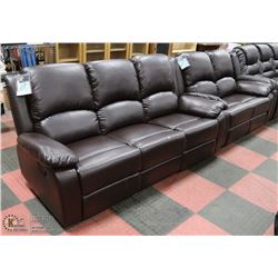 NEW BROWN LEATHERETTE RECLINING 77" SOFA WITH 55"