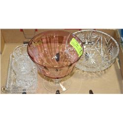 ANTIQUE CRANBERRY GLASS BOWL WITH STEM.