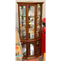 OCTAGON SHAPE WOOD AND GLASS CURIO CABINET