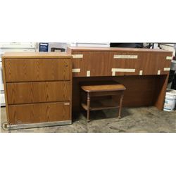 OFFICE DESK WITH HUTCH, FILING UNIT, END TABLE