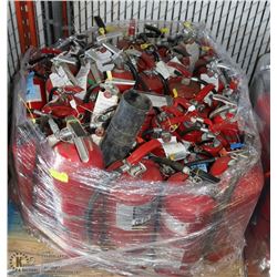 PALLET OF ASSORTED SIZED FIRE EXTINGUISHERS.