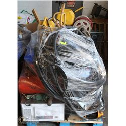 PALLET WITH SNOWTHROWER, AIR TANK, LARGE CABLES