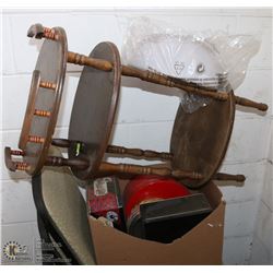 WOOD PLANT STAND SOLD WITH BOX OF TINS