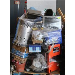 PALLET OF TOOLS, RAMPS, HARDWARE, LIGHTS, BANDSAW,