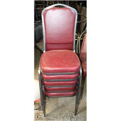 GROUP OF 5 METAL AND RED LEATHERETTE CHAIRS
