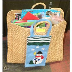 WICKER BAG 20"X18" FULL OF GIFT BAGS