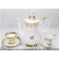 ROYAL ALBERT 50TH ANNIVERSARY COFFEE POT, CUP,