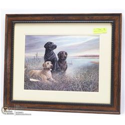 FRAMED PICTURE OF DOGS 23"X19"