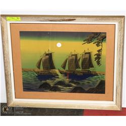ASIAN PRINT OF JUNKS (BOATS) IN SUNSET