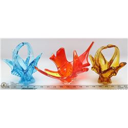 3PC ORNATE AND COLORFUL ART GLASS DECOR PIECES