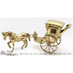 VINTAGE SOLID BRASS HORSE AND CARRIAGE