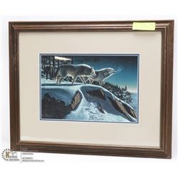 FRAMED SIGNED LIMITED EDITION OF WOLVES BY KM