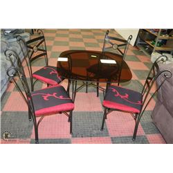 GLASS TOP METAL BASE TABLE WITH 4 CHAIRS