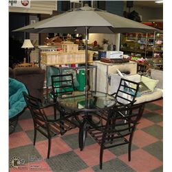 PATIO TABLE WITH UMBRELLA AND 4 CHAIRS