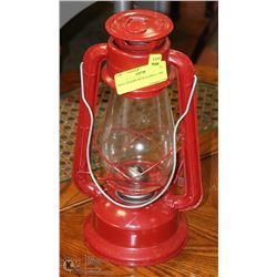 RED LANTERN WITH GLASS GLOBE