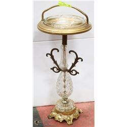VINTAGE GLASS & BRASS ASH TRAY W/ INSERT 24"TALL