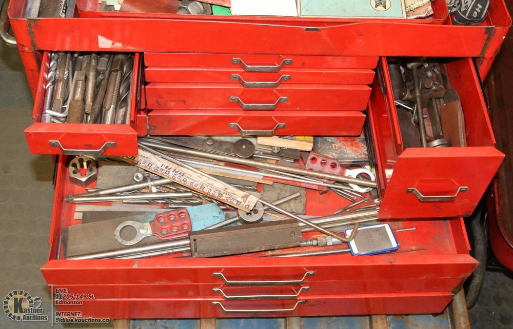 LARGE TOOL BOX FULL OF MILLWRIGHT TOOLS AND MORE