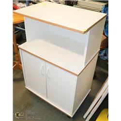 WHITE 2 SHELF 2 DOOR MICROWAVE STAND WITH WHEELS